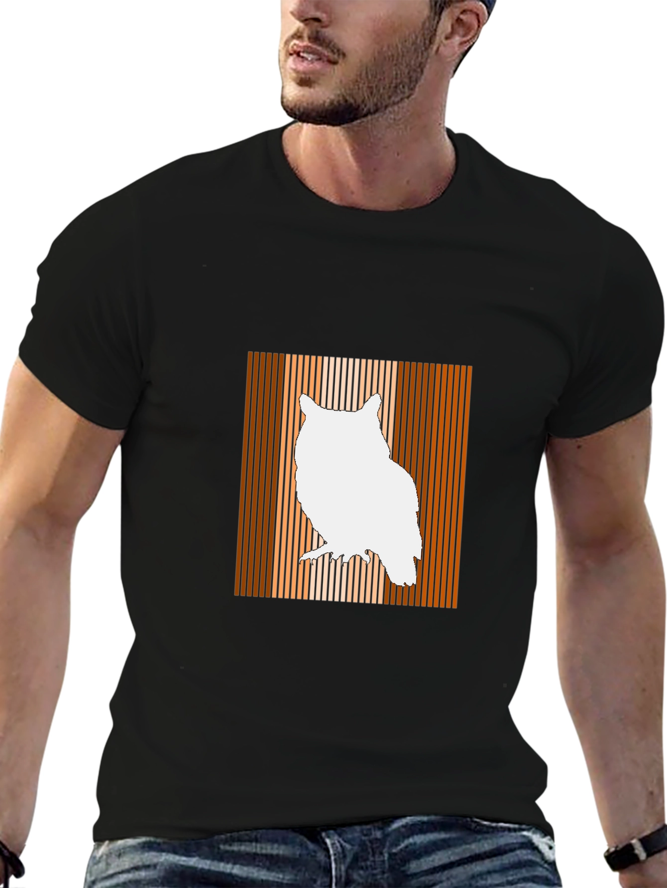 Owl Graphic Print Mens Black T-Shirt