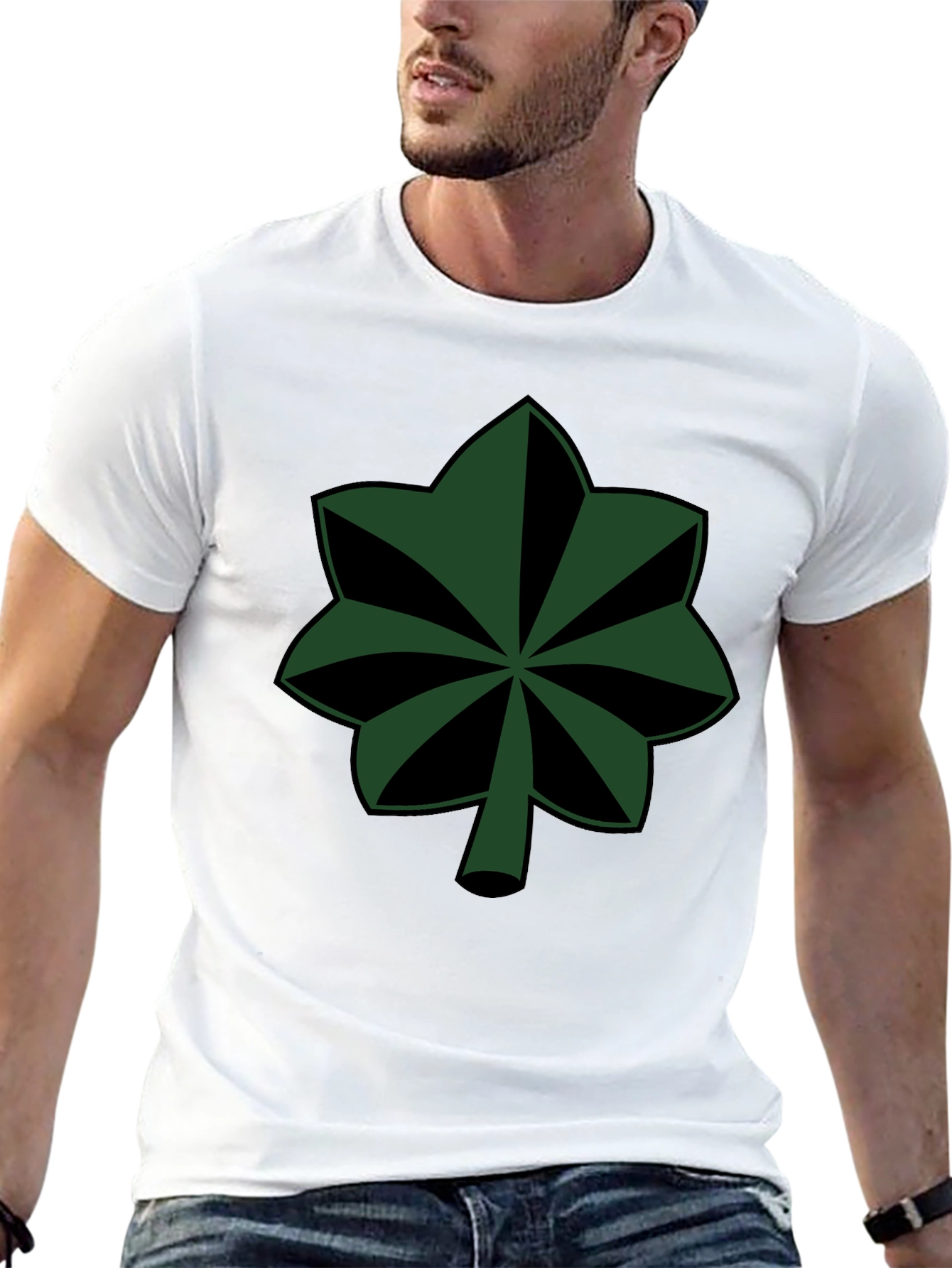 Green Leaf Symbol Black T-Shirt