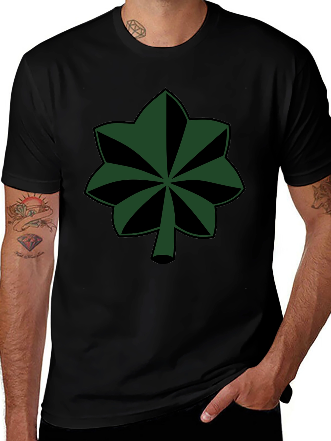 Green Leaf Symbol Black T-Shirt