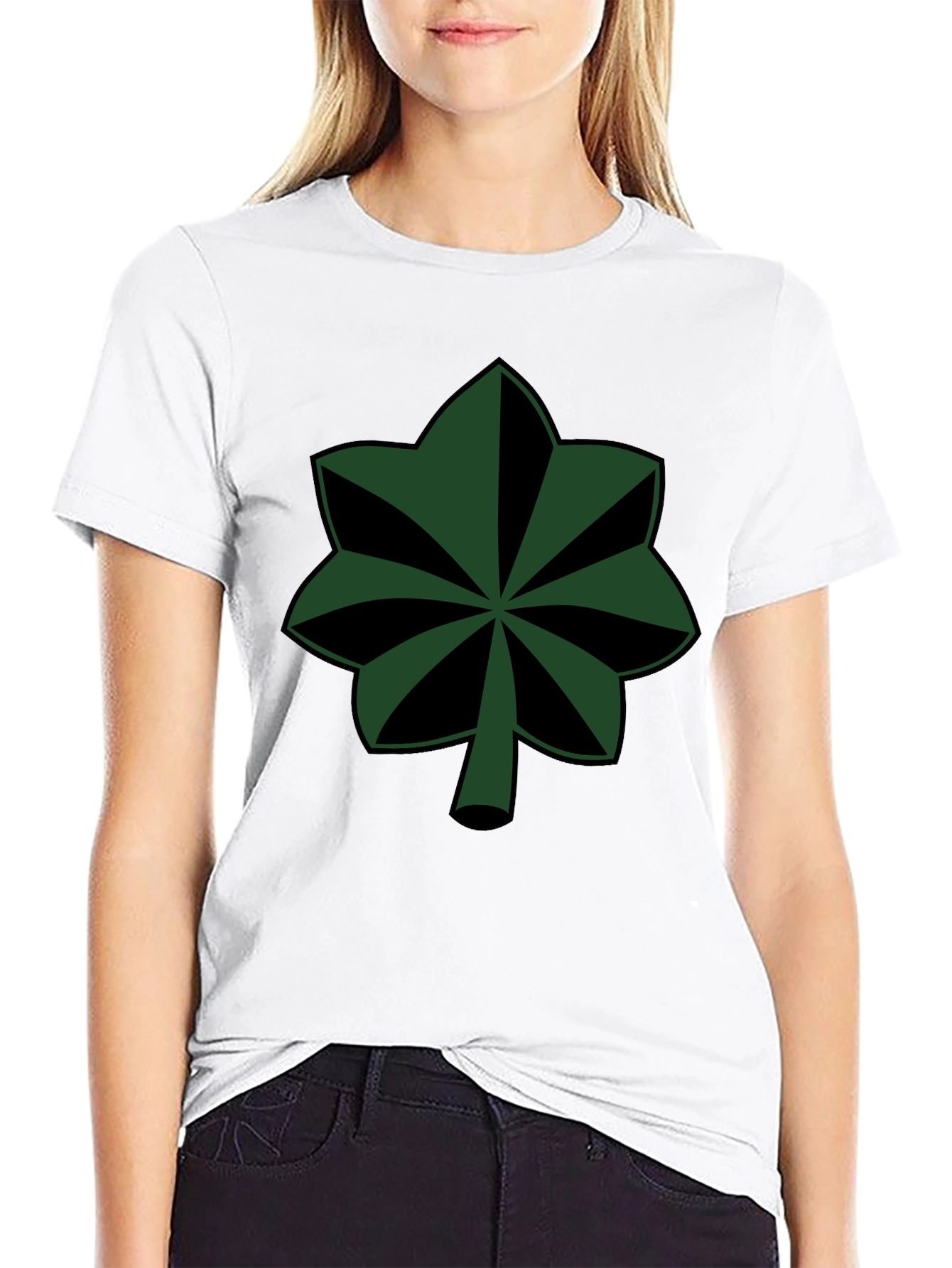 Green Leaf Symbol Black T-Shirt