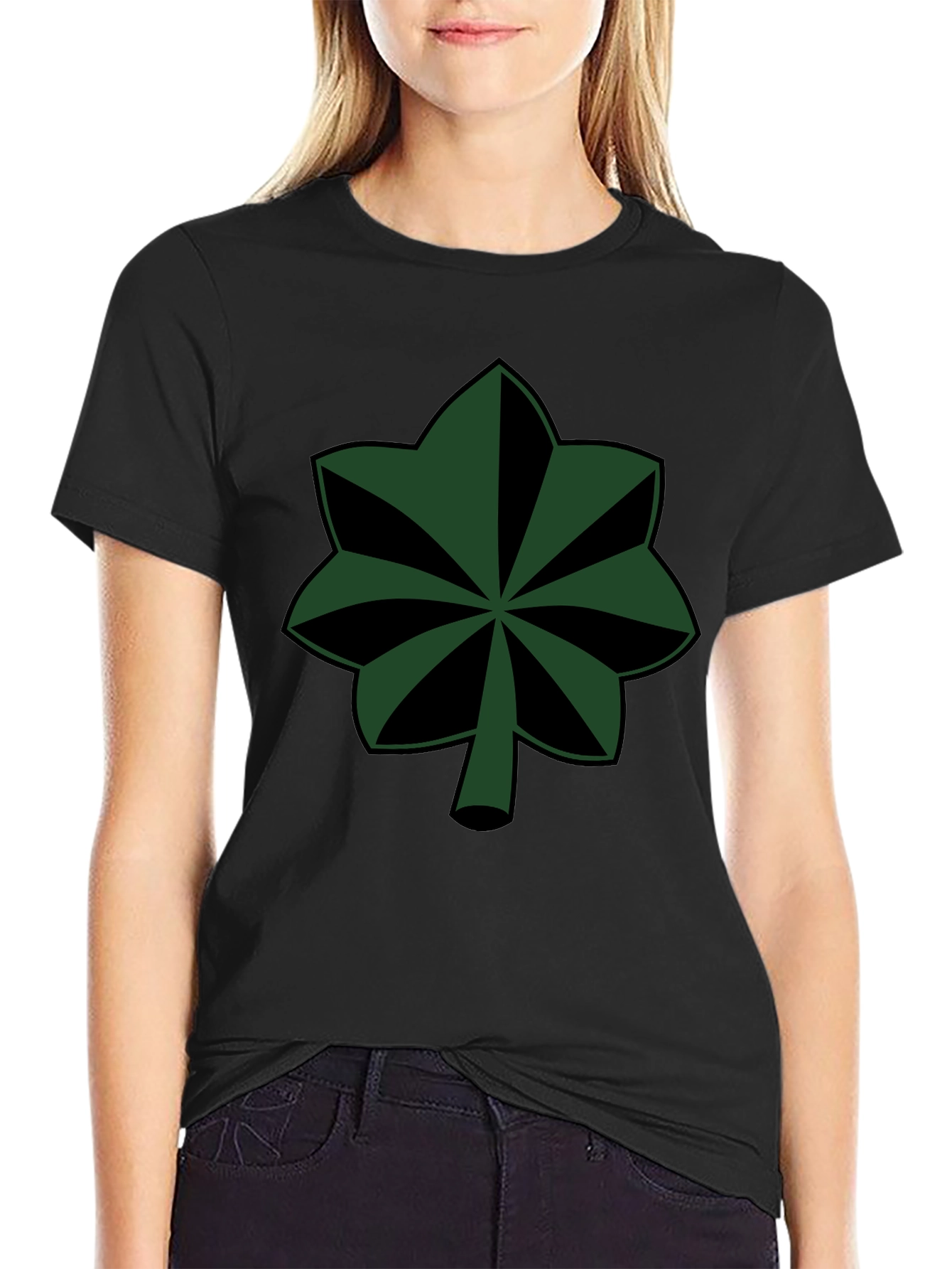 Green Leaf Symbol Black T-Shirt