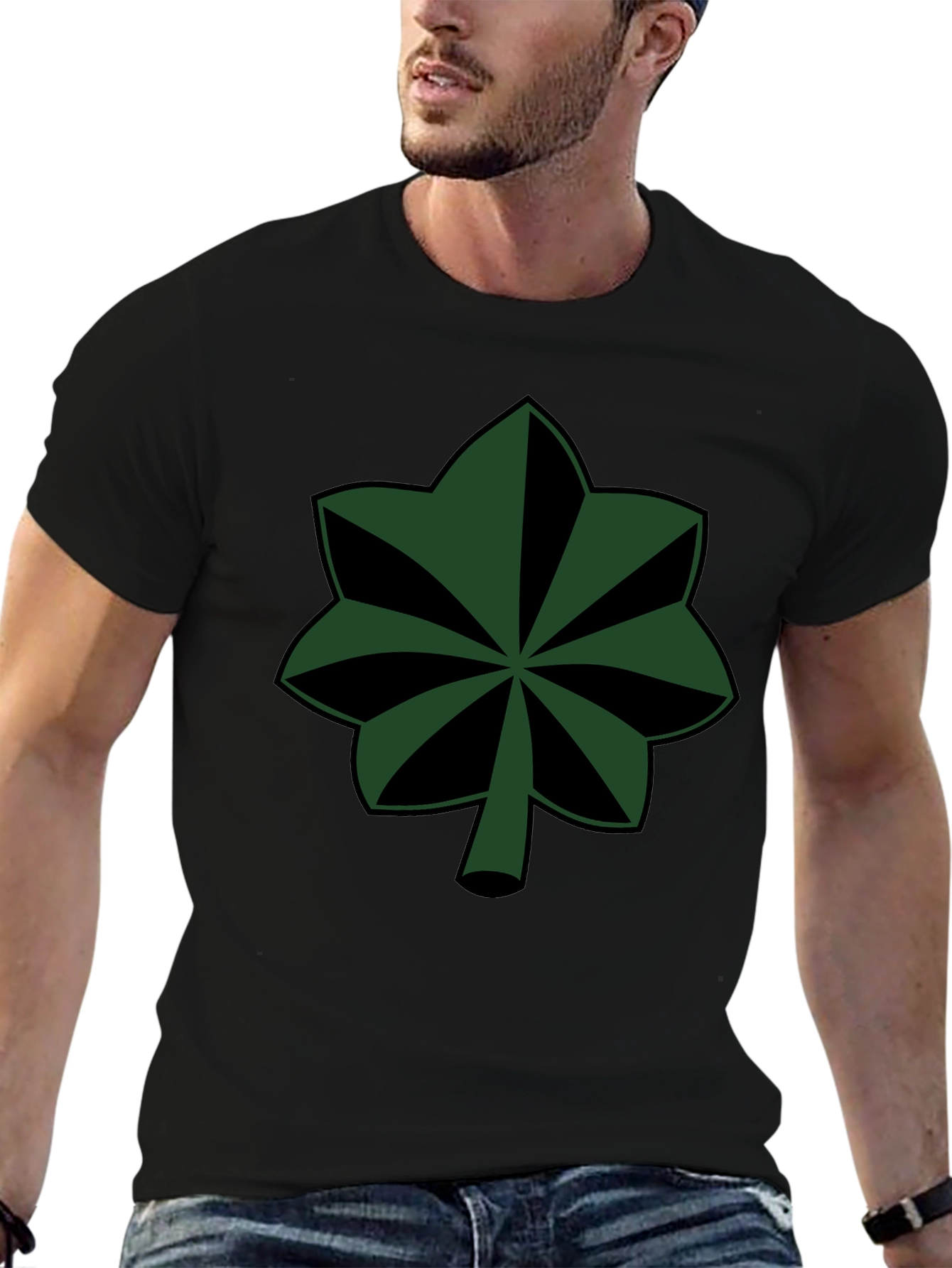 Green Leaf Symbol Black T-Shirt