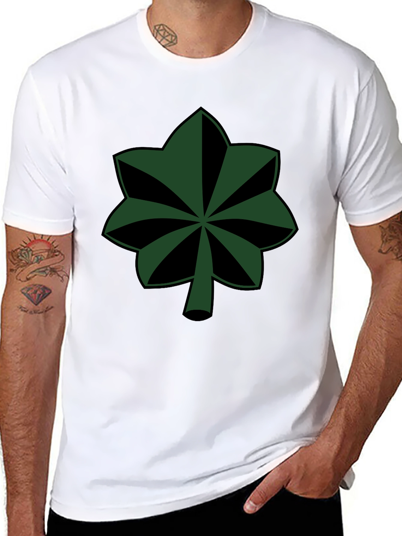 Green Leaf Symbol Black T-Shirt