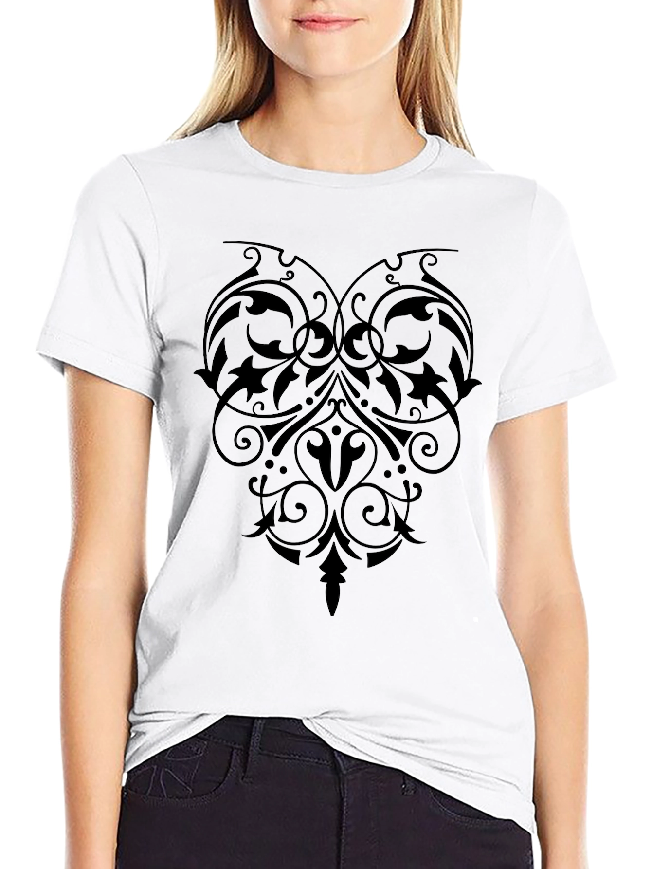 Elegant Black Floral Heart Graphic Tee