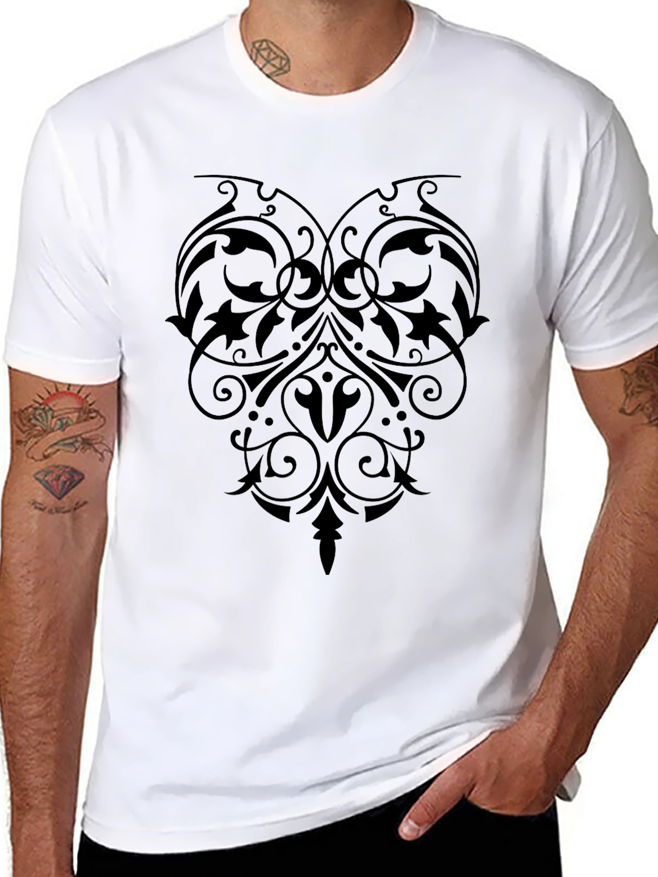 Elegant Black Floral Heart Graphic Tee