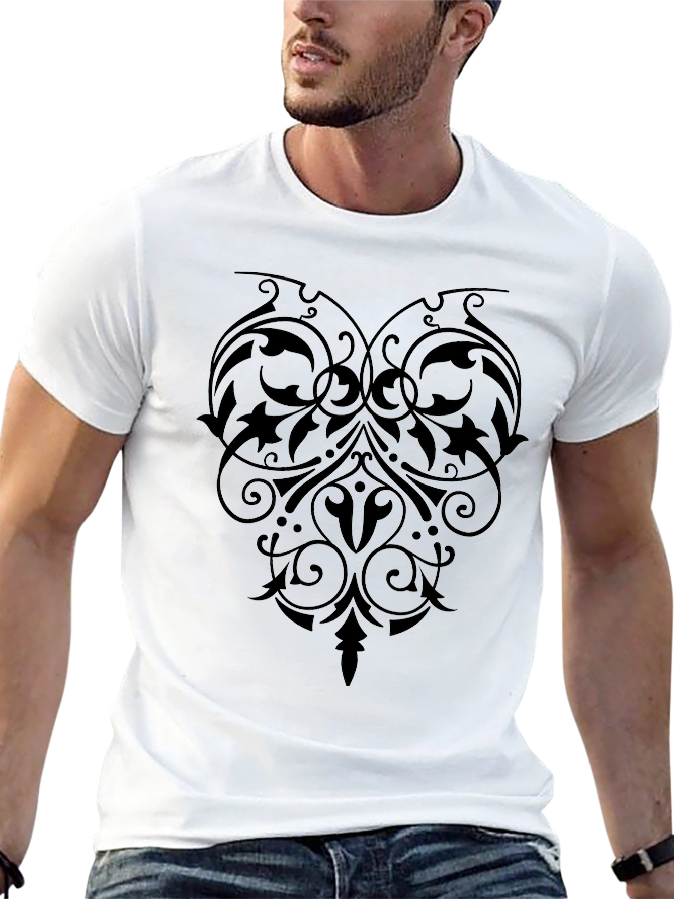 Elegant Black Floral Heart Graphic Tee