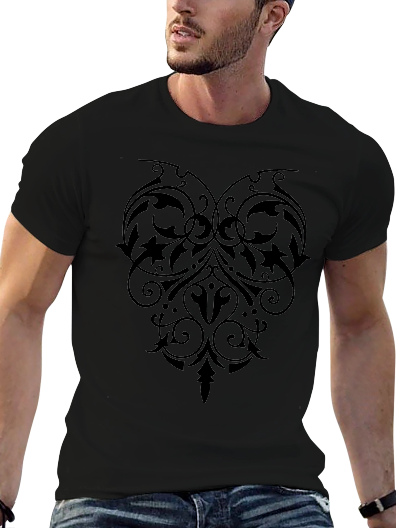 Elegant Black Floral Heart Graphic Tee