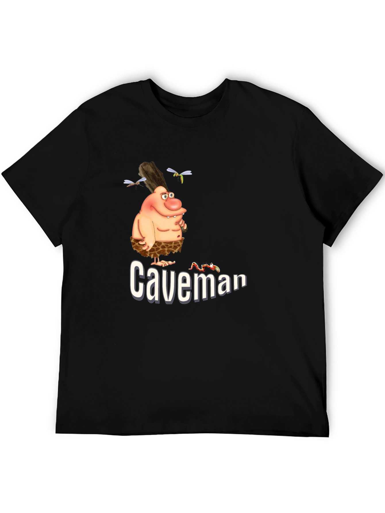 Caveman Cartoon Graphic Tee - Black T-Shirt