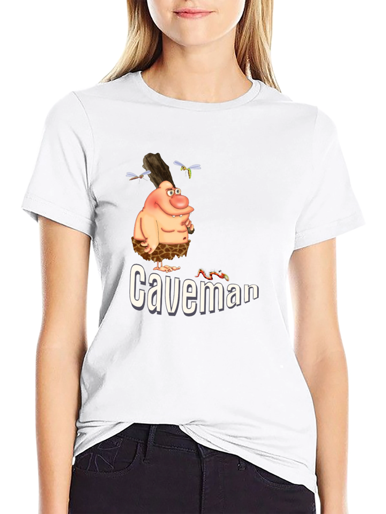Caveman Cartoon Graphic Tee - Black T-Shirt