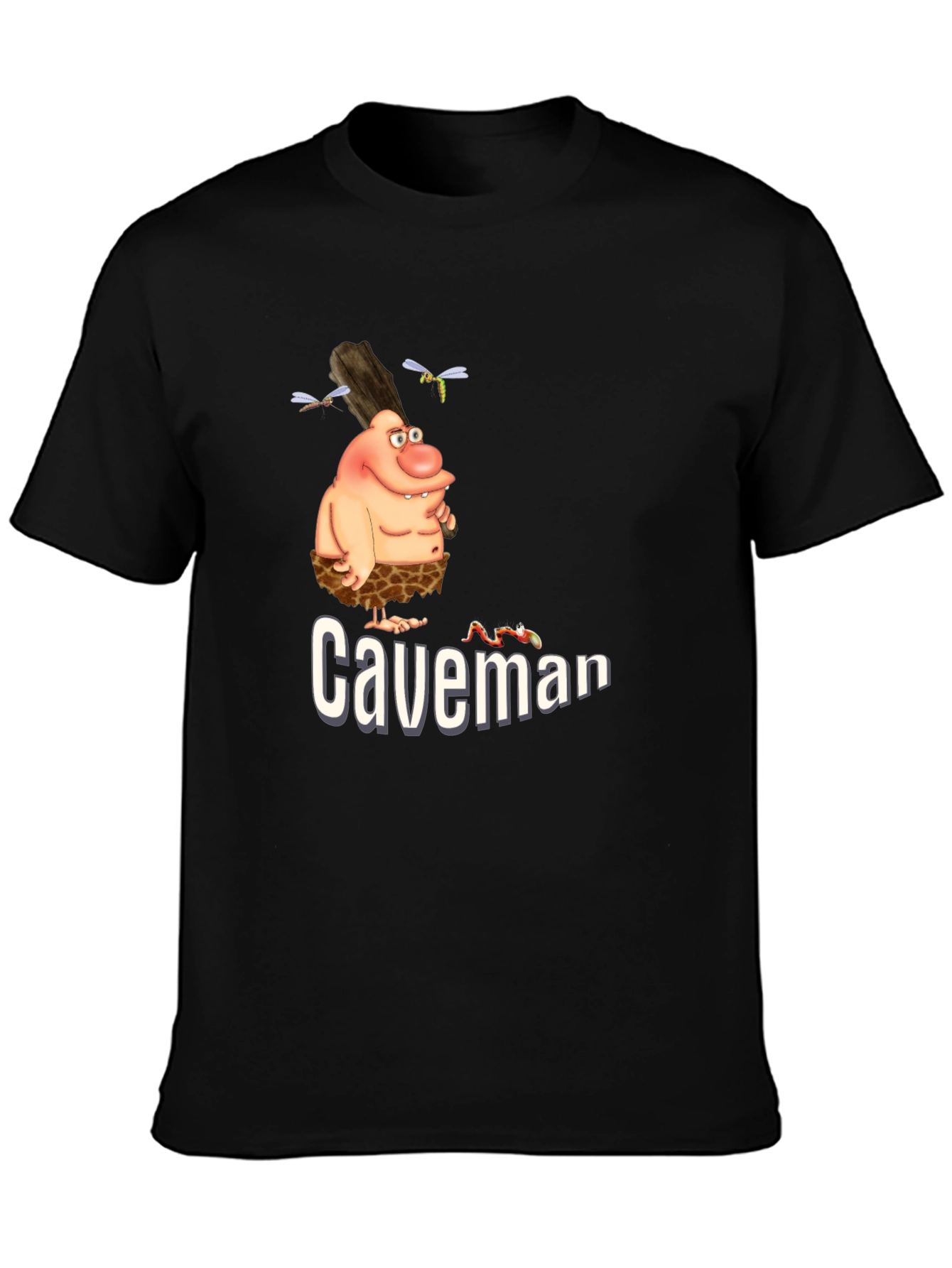 Caveman Cartoon Graphic Tee - Black T-Shirt