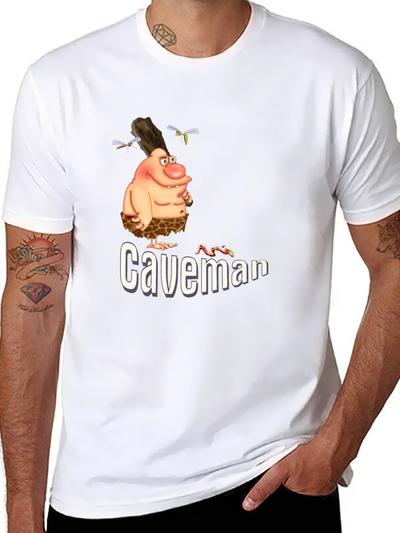 Caveman Cartoon Graphic Tee - Black T-Shirt