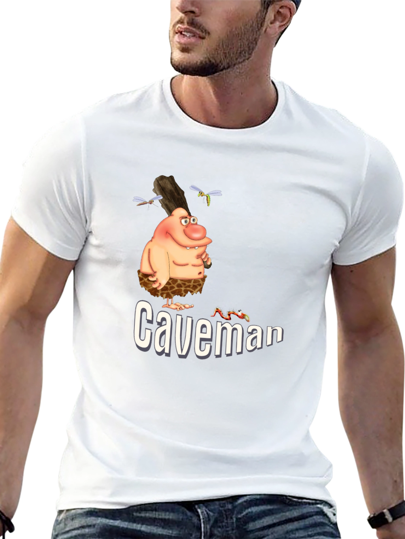 Caveman Cartoon Graphic Tee - Black T-Shirt
