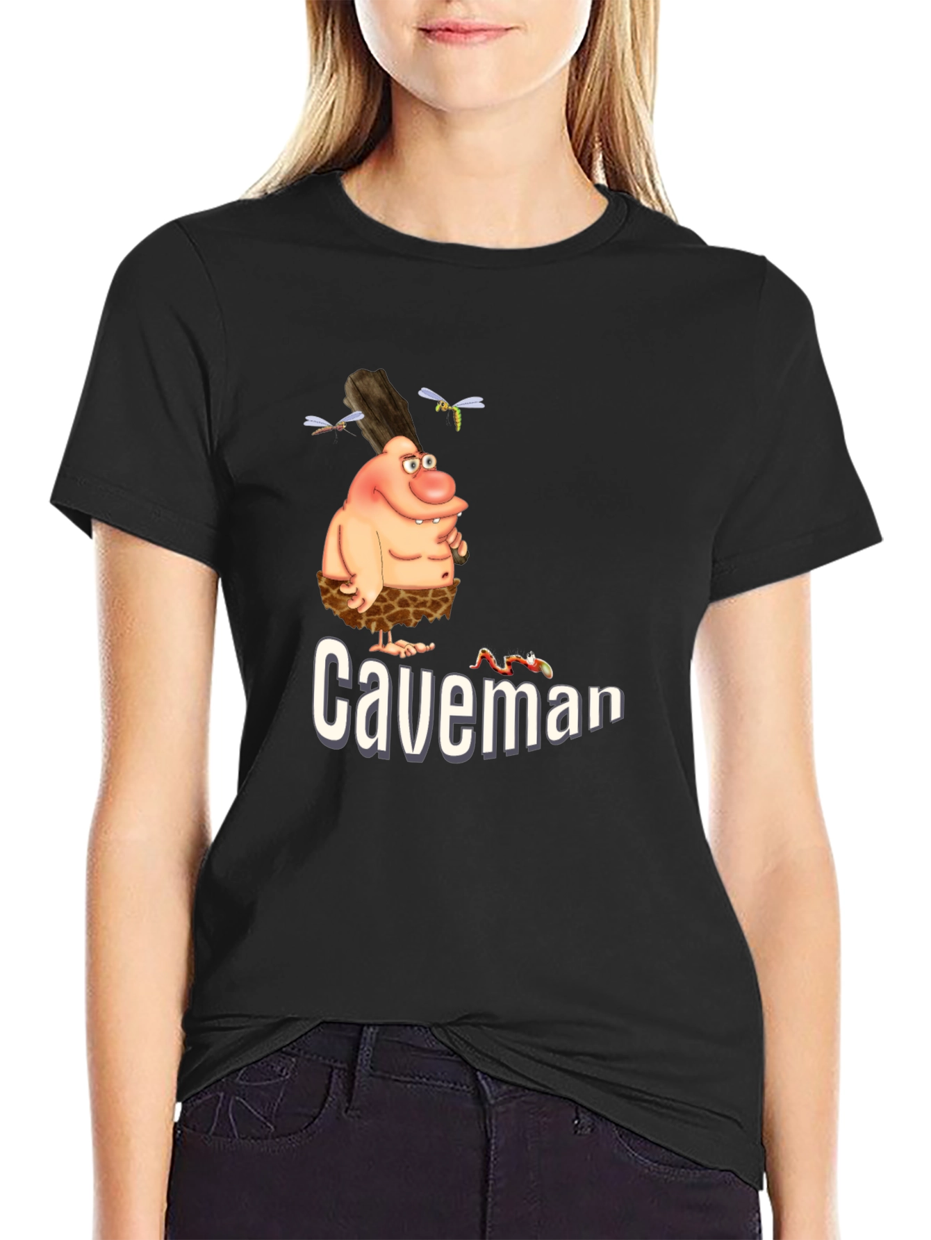 Caveman Cartoon Graphic Tee - Black T-Shirt