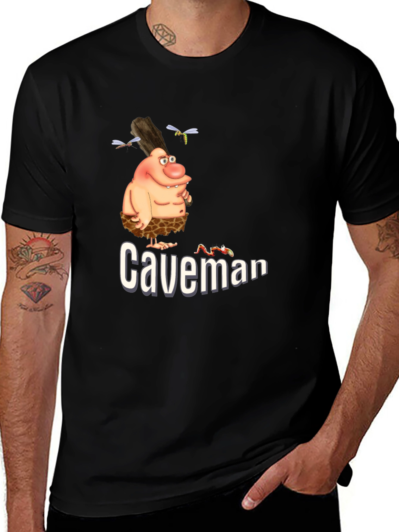 Caveman Cartoon Graphic Tee - Black T-Shirt