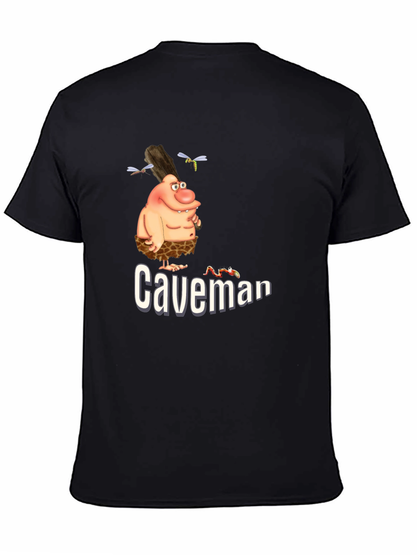 Caveman Cartoon Graphic Tee - Black T-Shirt