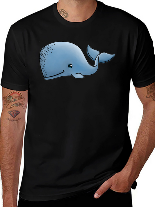 Cartoon Whale Graphic Tee - Black Cotton T-Shirt
