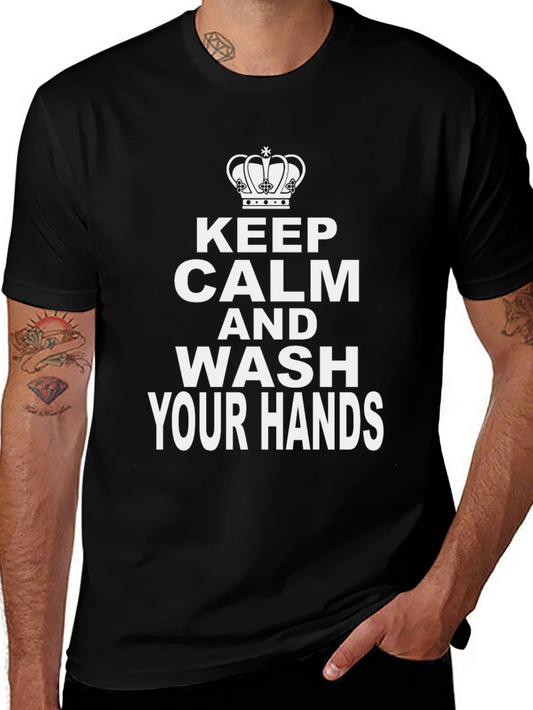 Keep Calm & Wash Your Hands Graphic Tee - Black Cotton