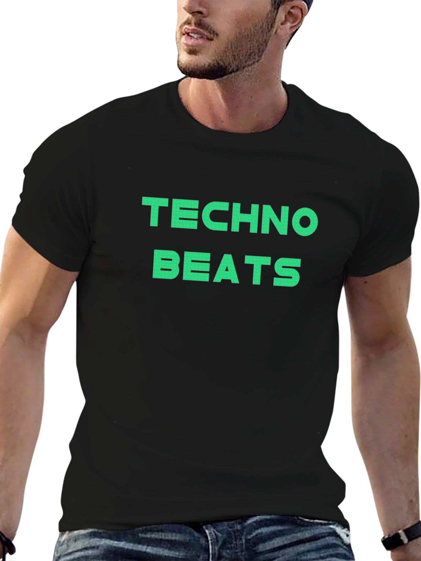 Techno Beats Graphic Tee - Black Crew Neck