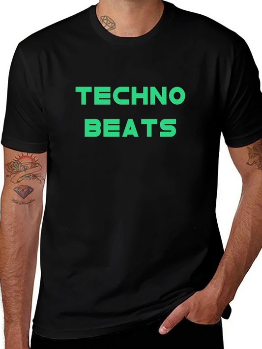 Techno Beats Graphic Tee - Black Crew Neck