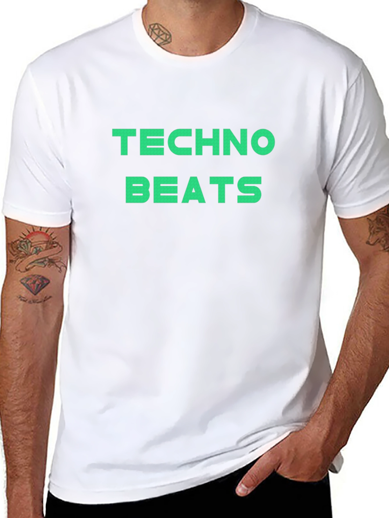 Techno Beats Graphic Tee - Black Crew Neck
