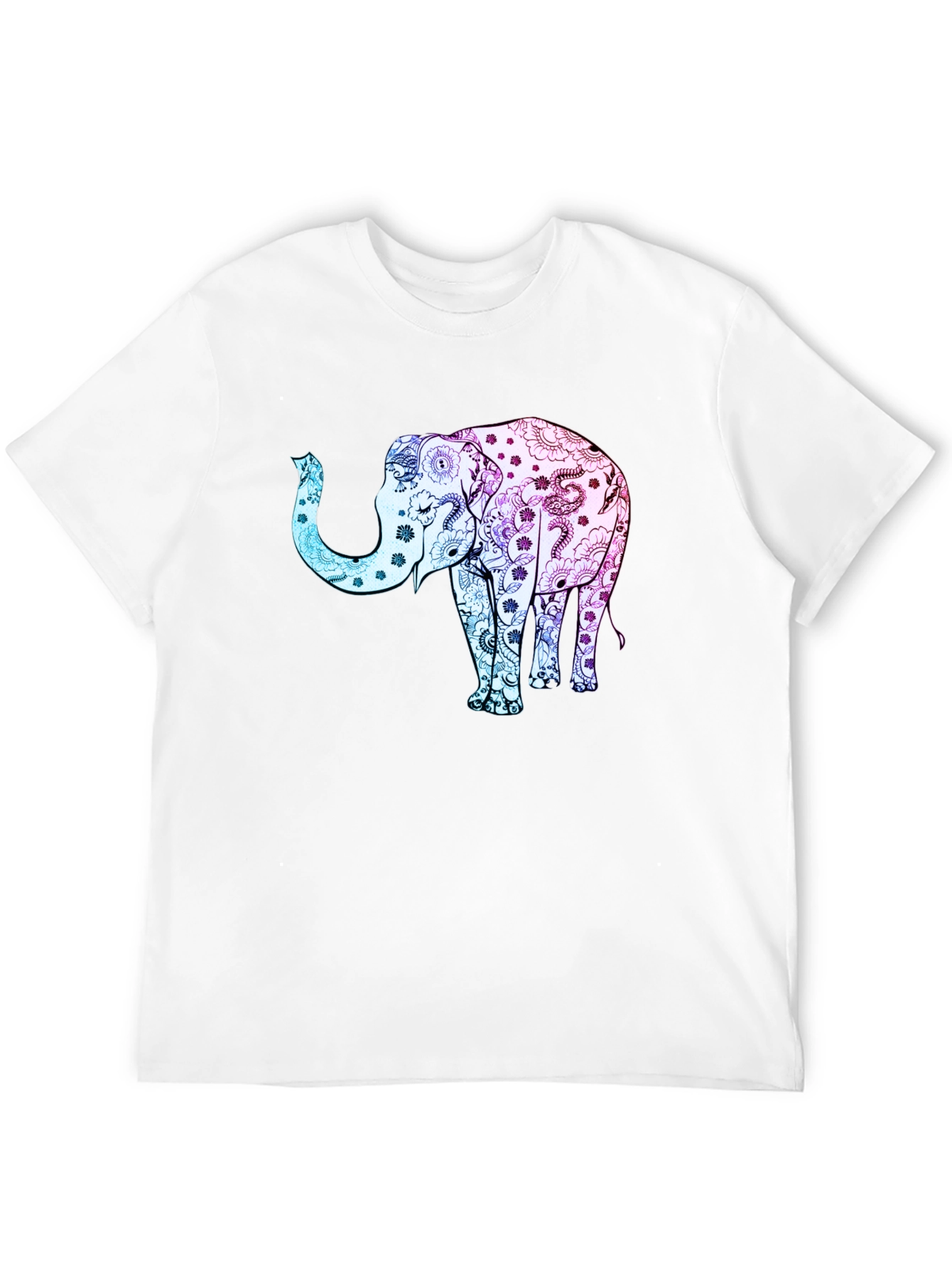 Elephant Floral Print Black Tee Shirt