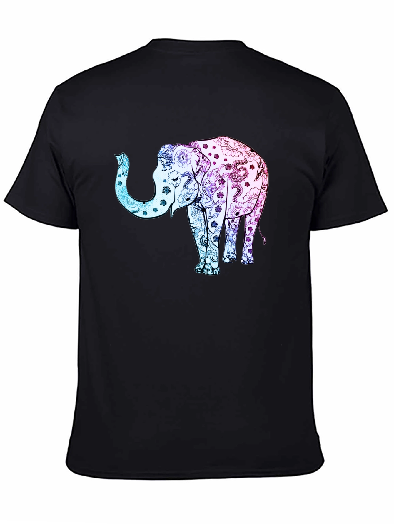 Elephant Floral Print Black Tee Shirt