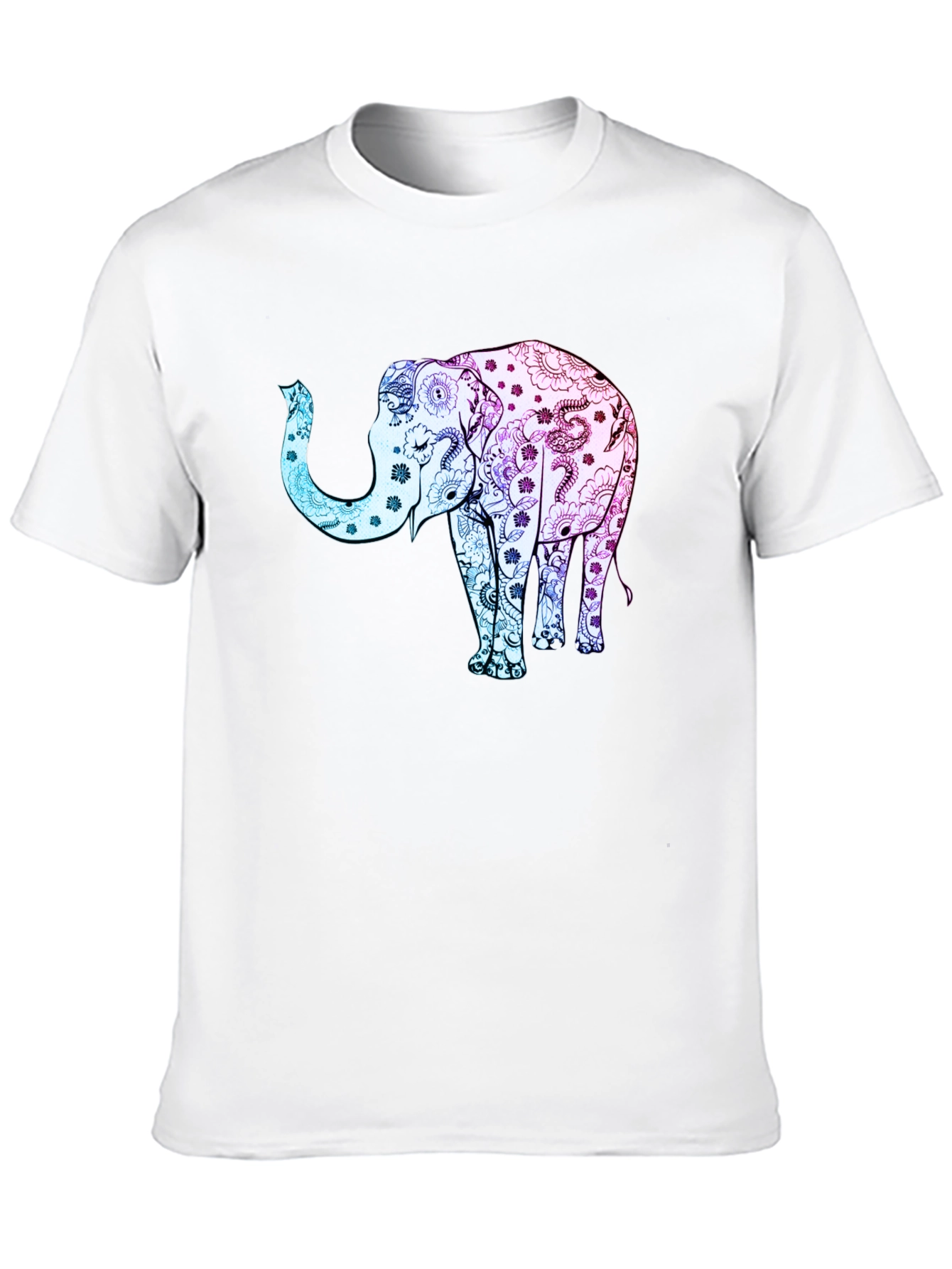 Elephant Floral Print Black Tee Shirt