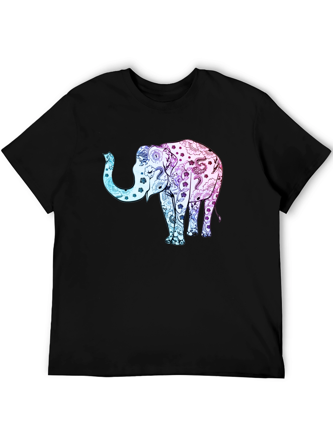 Elephant Floral Print Black Tee Shirt