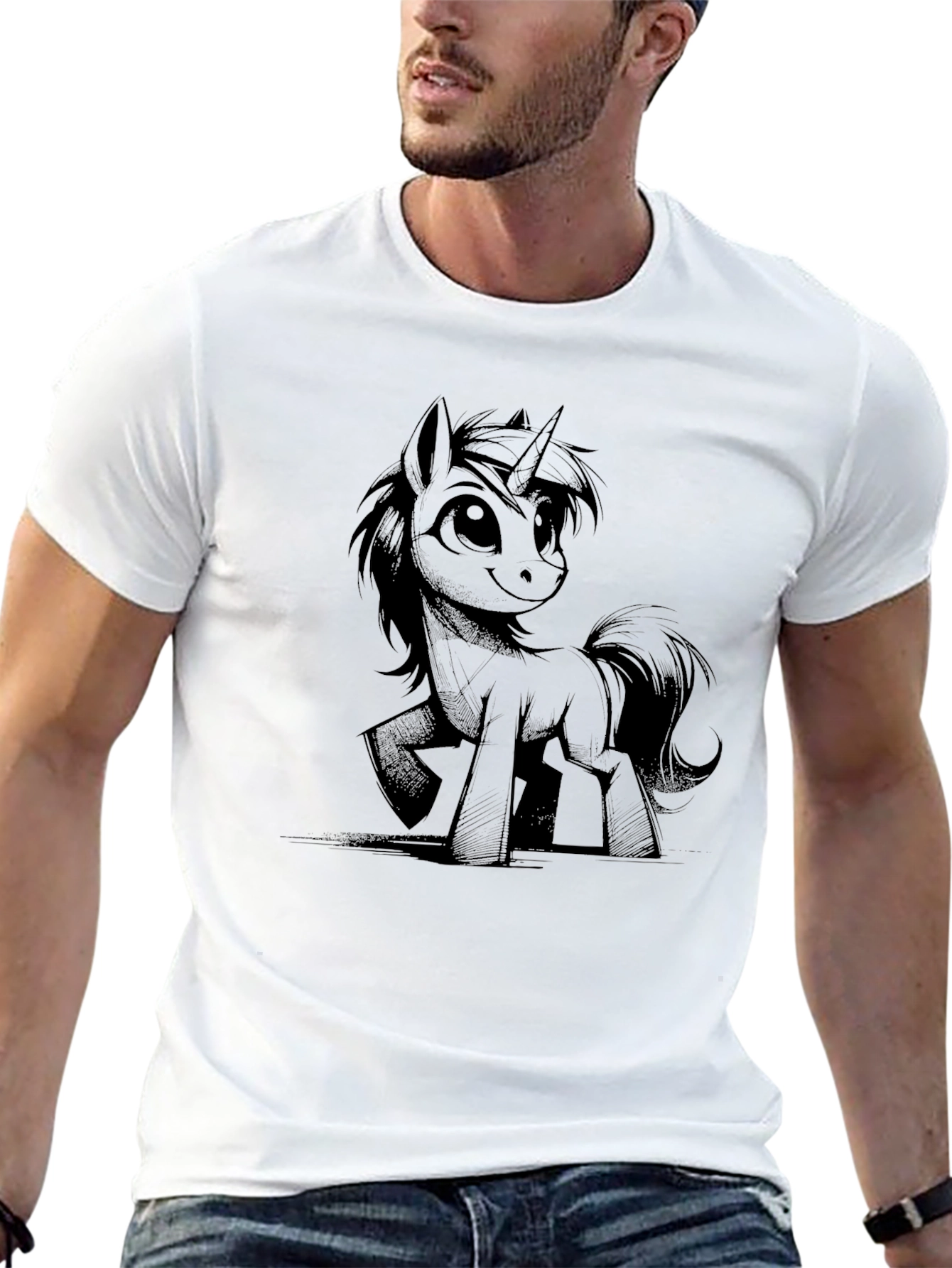 Mens Black Pony Graphic Tee