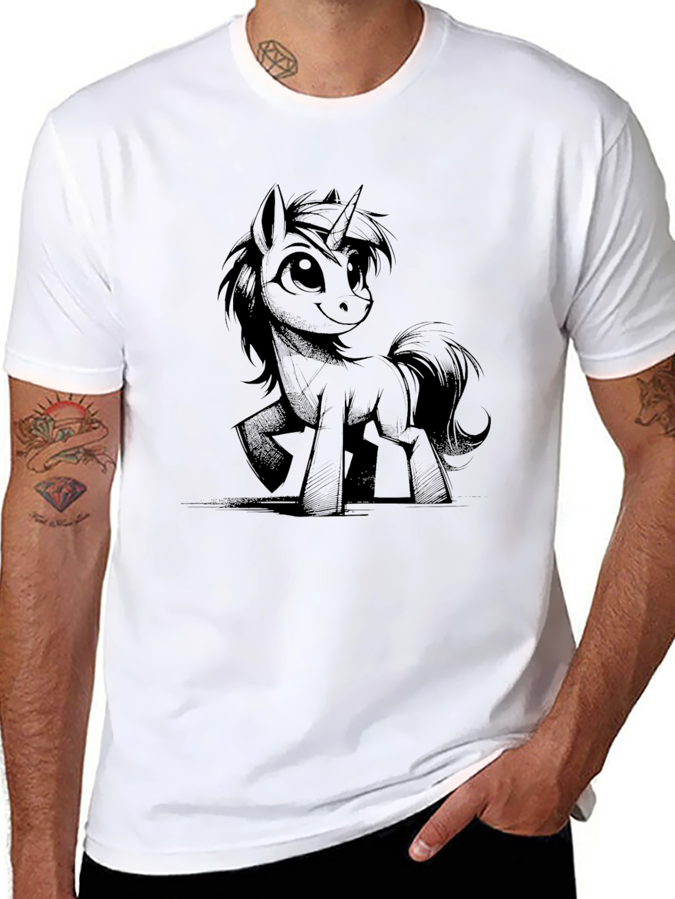 Mens Black Pony Graphic Tee