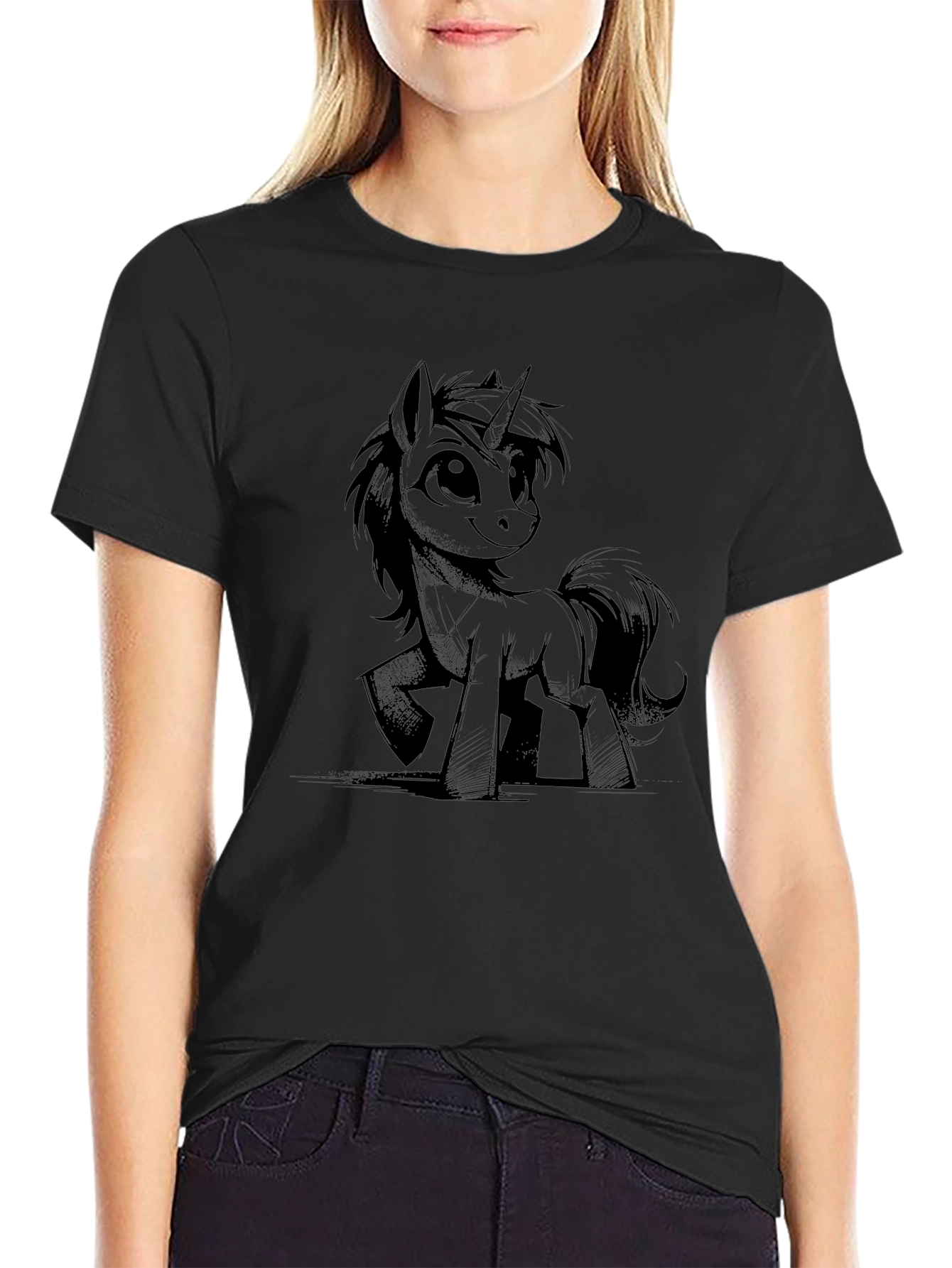 Mens Black Pony Graphic Tee