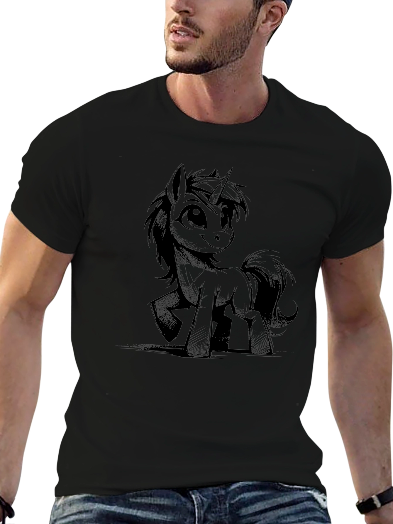 Mens Black Pony Graphic Tee