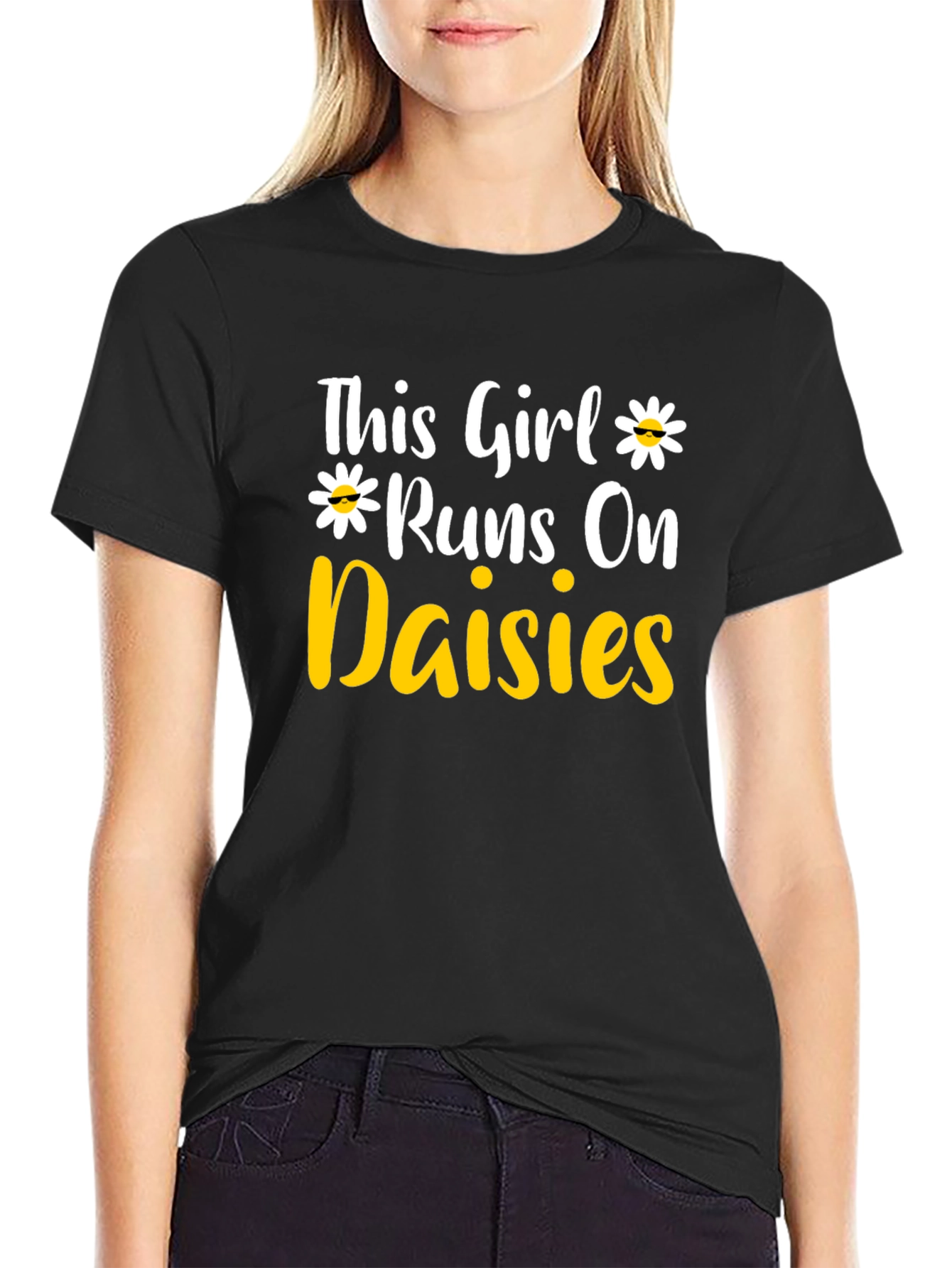 This Girl Runs on Daisies T-Shirt - Black