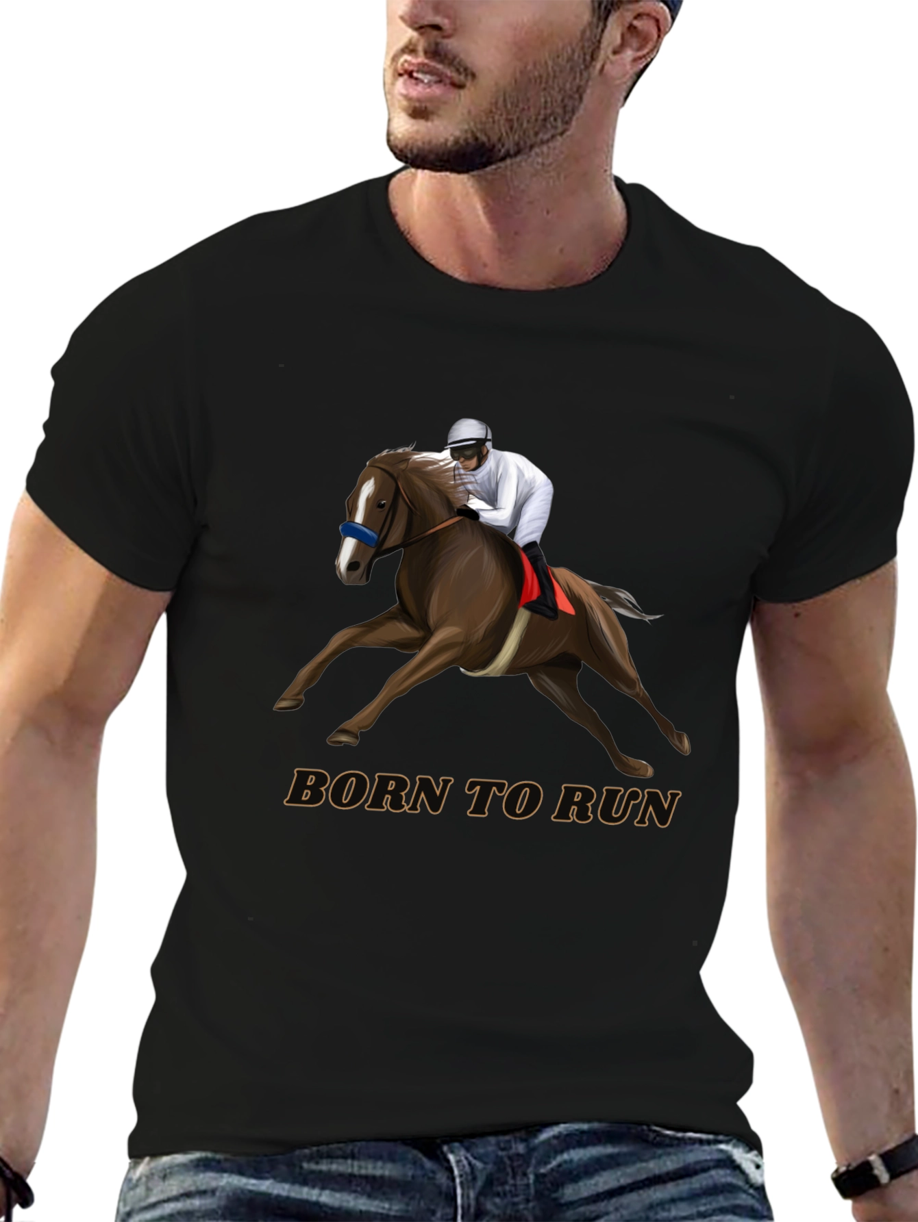 Born To Run Horse Racing Black T-Shirt