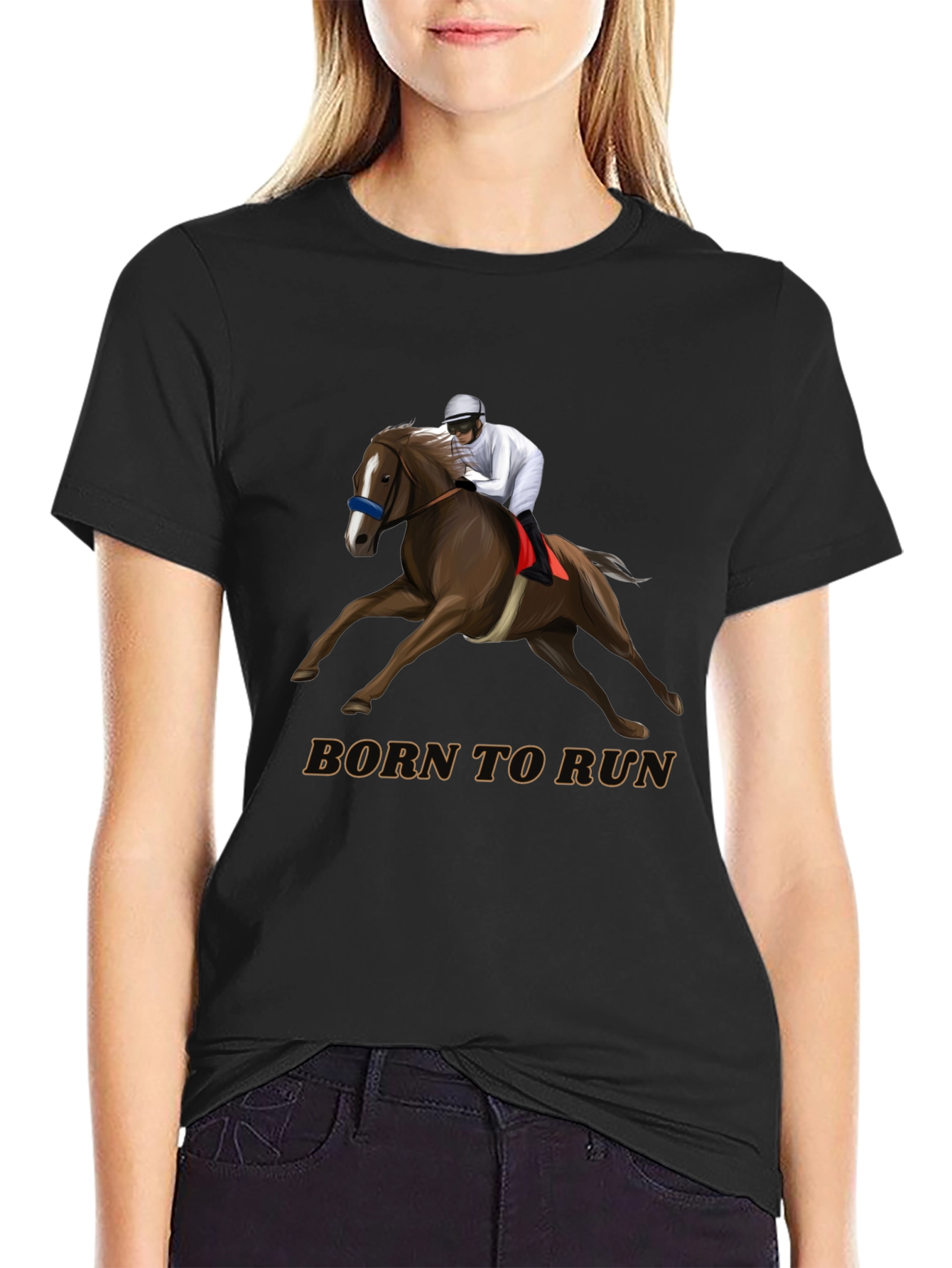 Born To Run Horse Racing Black T-Shirt