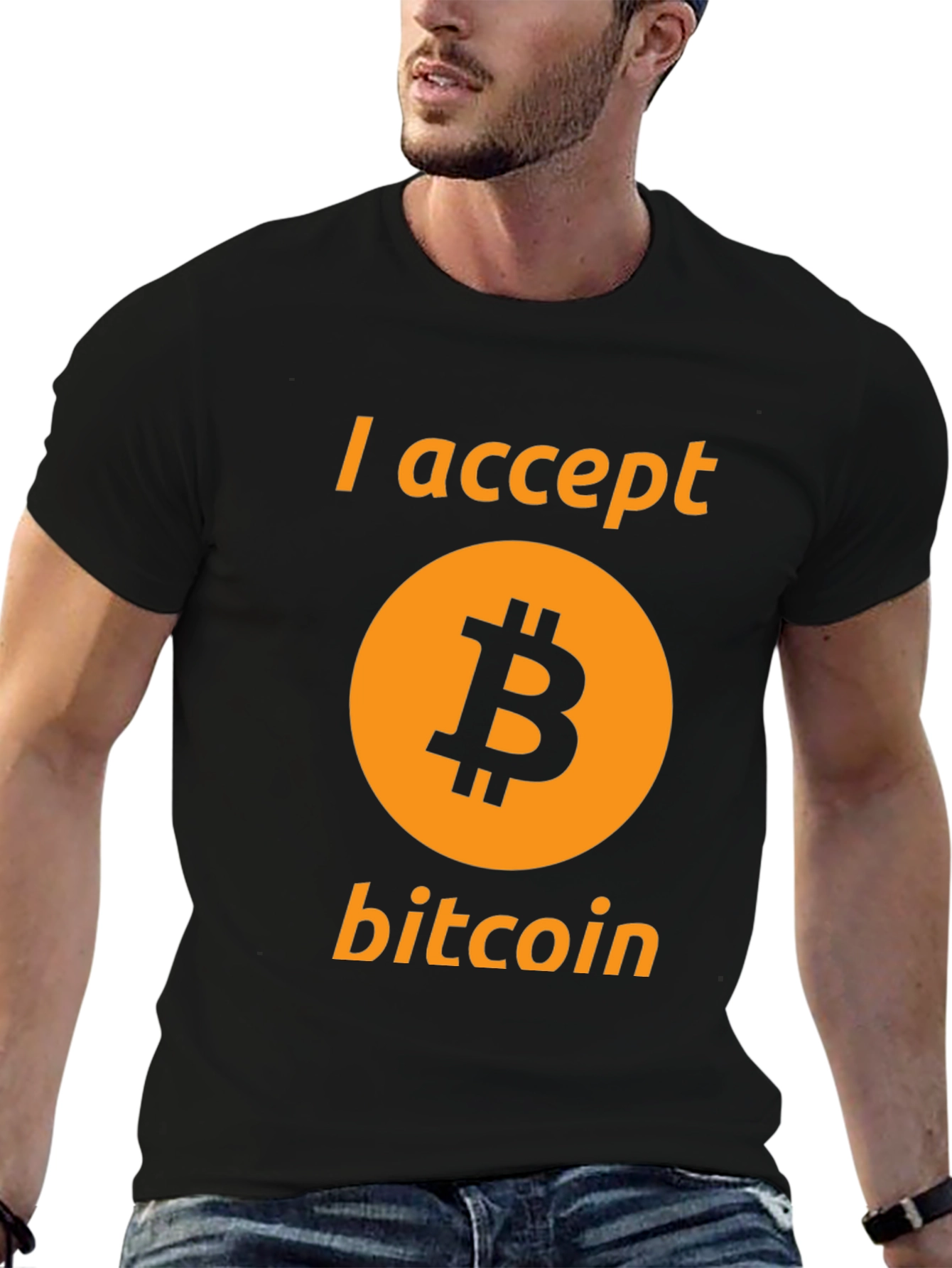 I Accept Bitcoin Black T-Shirt Cryptocurrency