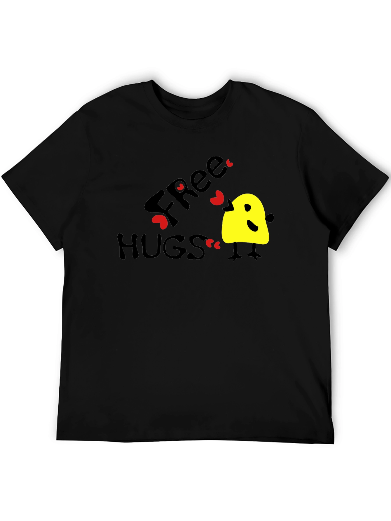 Free Hugs Graphic Tee - Black Cotton T-Shirt
