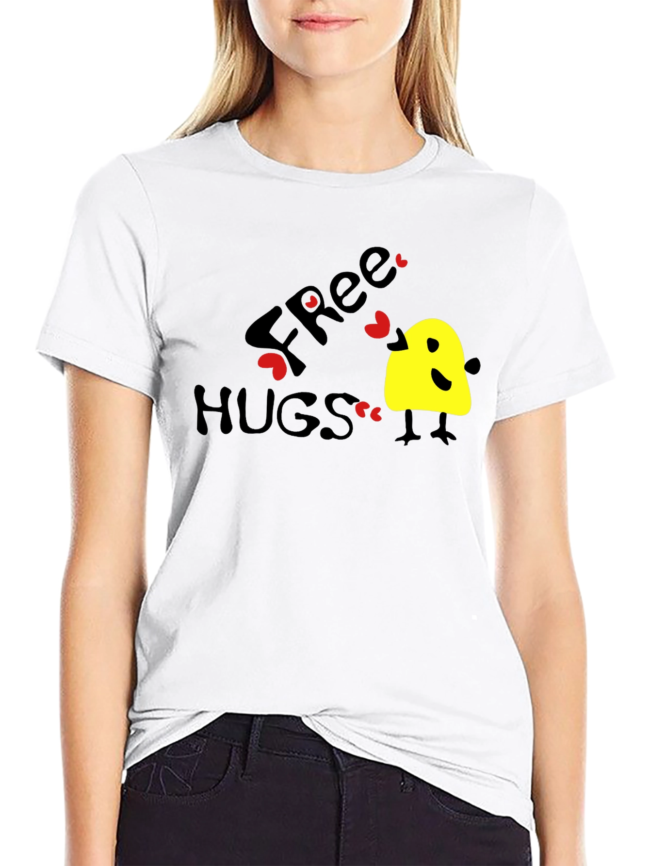 Free Hugs Graphic Tee - Black Cotton T-Shirt