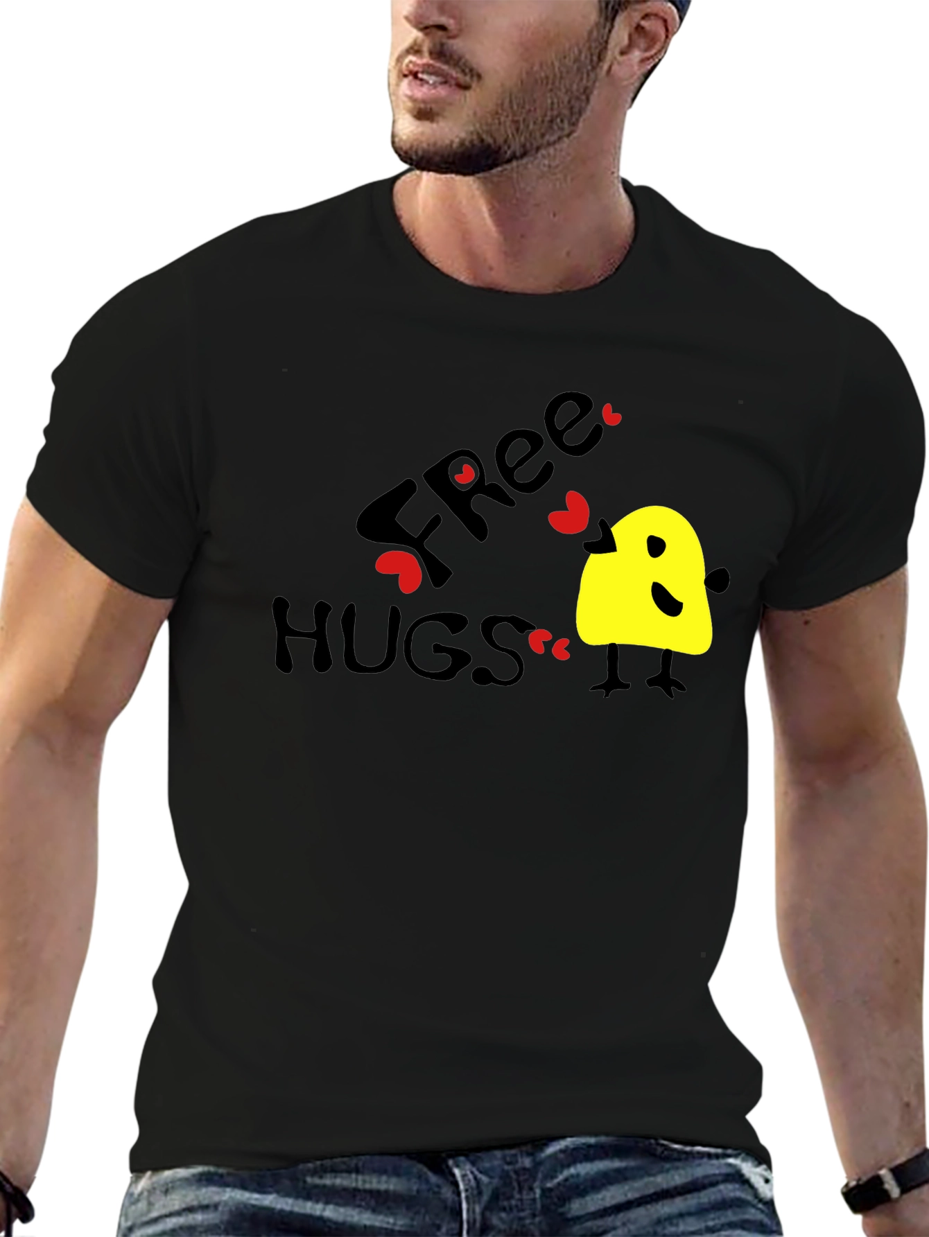 Free Hugs Graphic Tee - Black Cotton T-Shirt