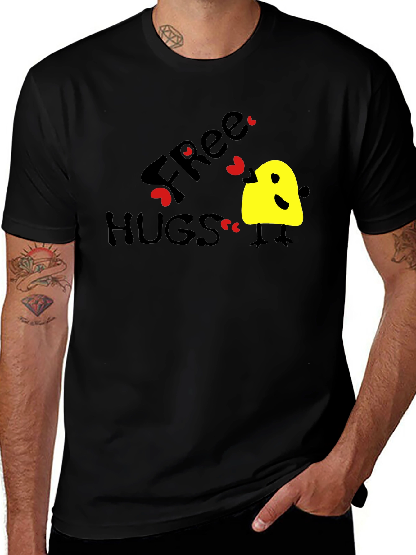 Free Hugs Graphic Tee - Black Cotton T-Shirt