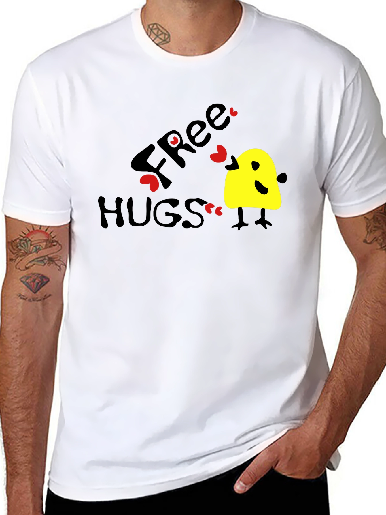 Free Hugs Graphic Tee - Black Cotton T-Shirt