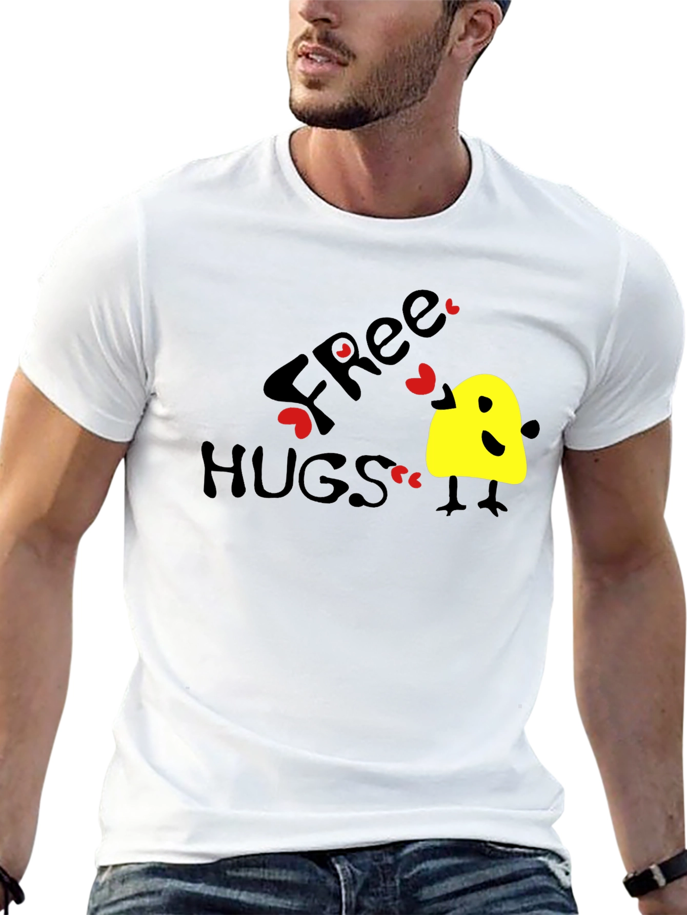 Free Hugs Graphic Tee - Black Cotton T-Shirt