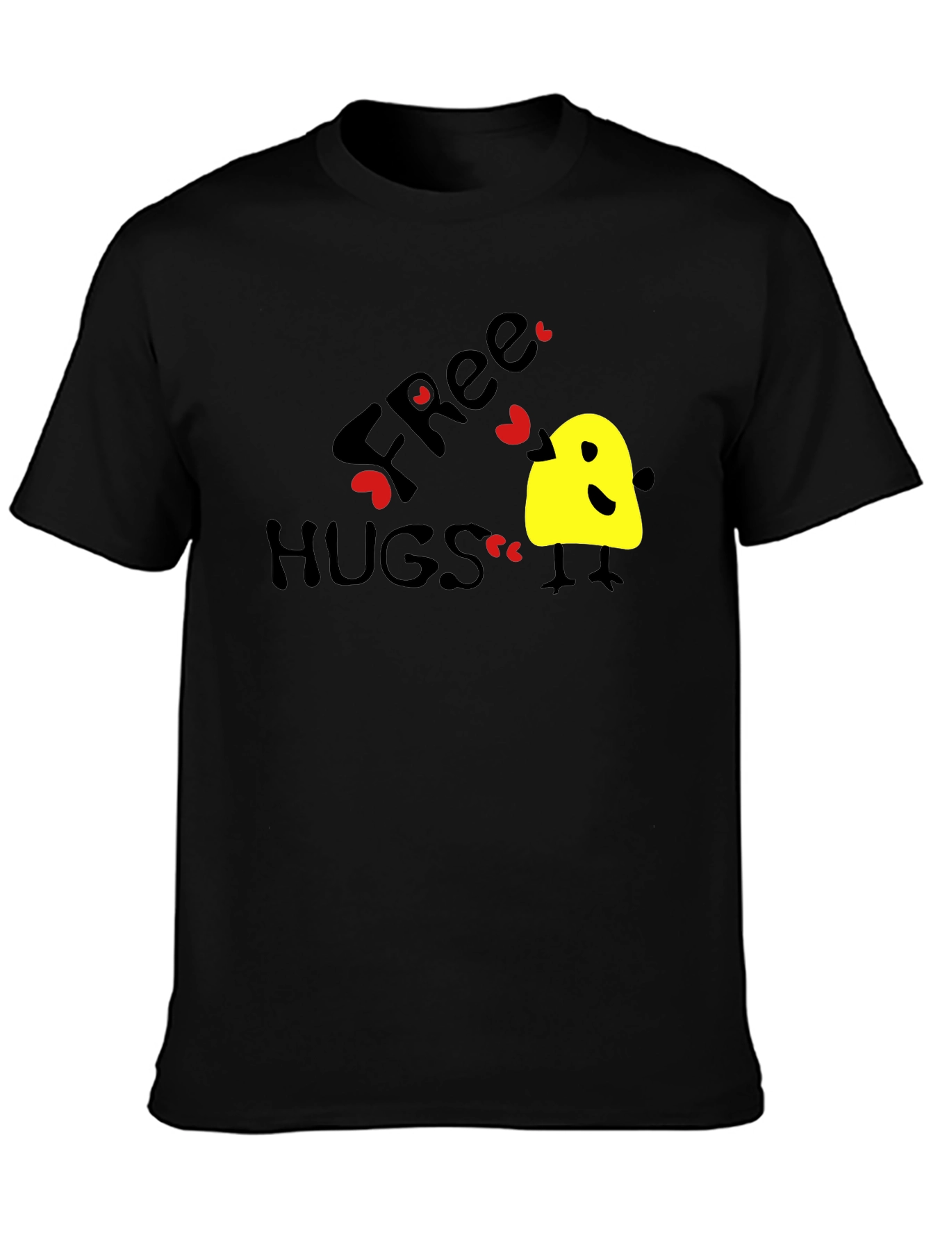 Free Hugs Graphic Tee - Black Cotton T-Shirt