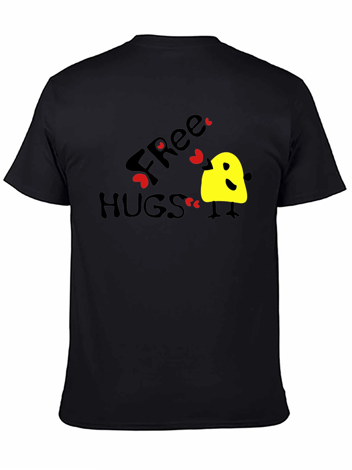 Free Hugs Graphic Tee - Black Cotton T-Shirt