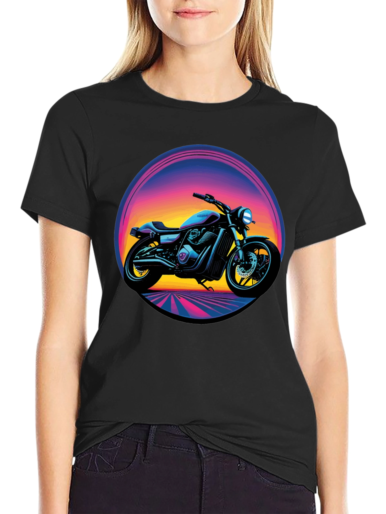 Retro Motorcycle Graphic Tee - Black