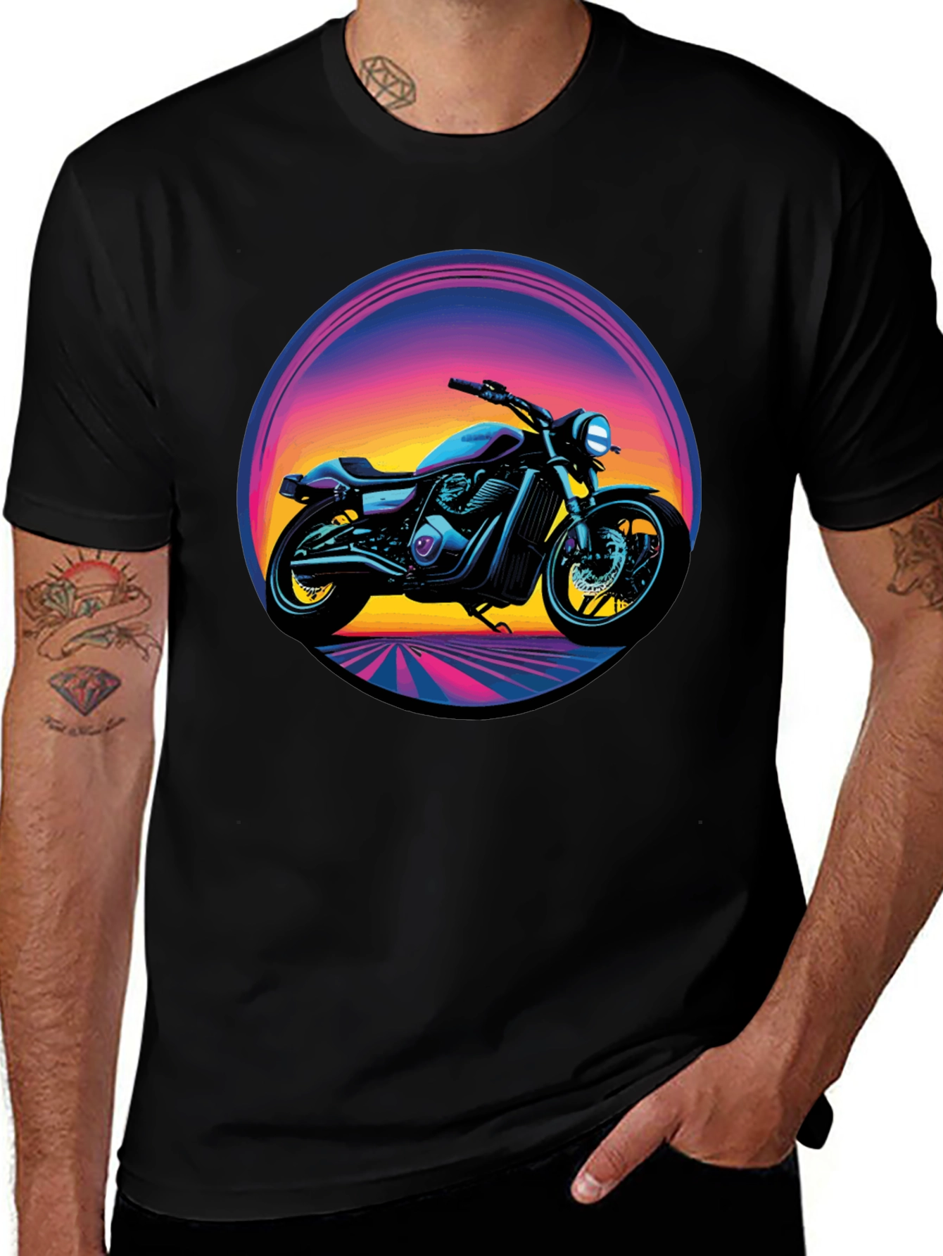 Retro Motorcycle Graphic Tee - Black
