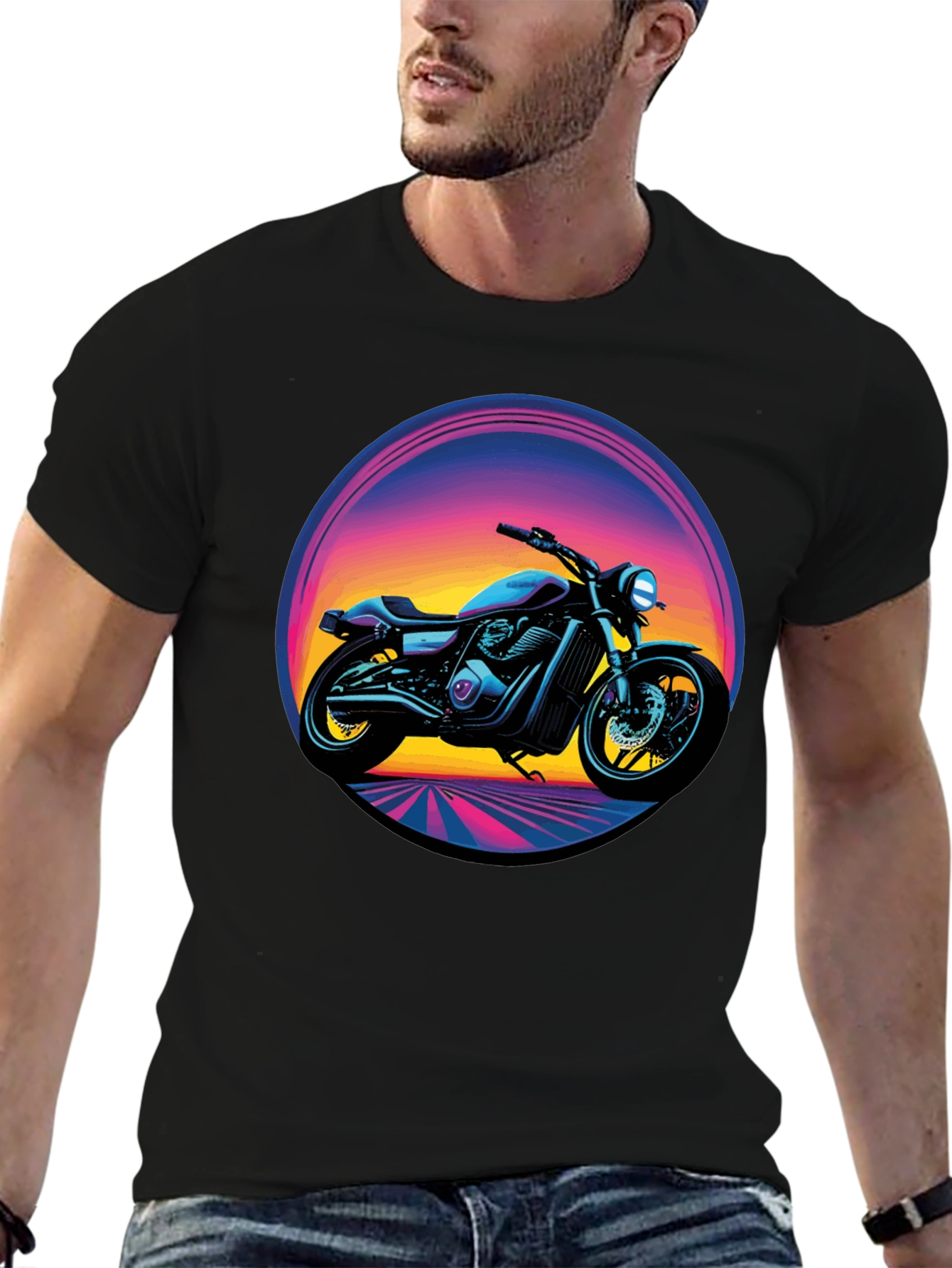 Retro Motorcycle Graphic Tee - Black