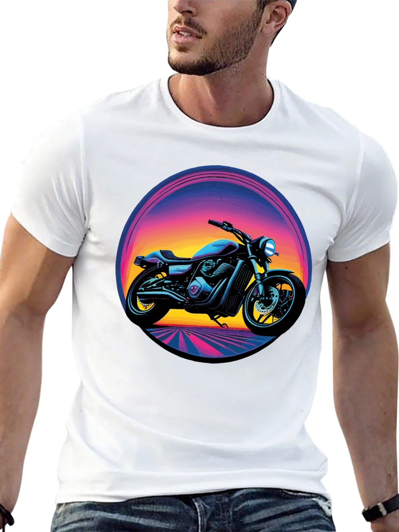 Retro Motorcycle Graphic Tee - Black