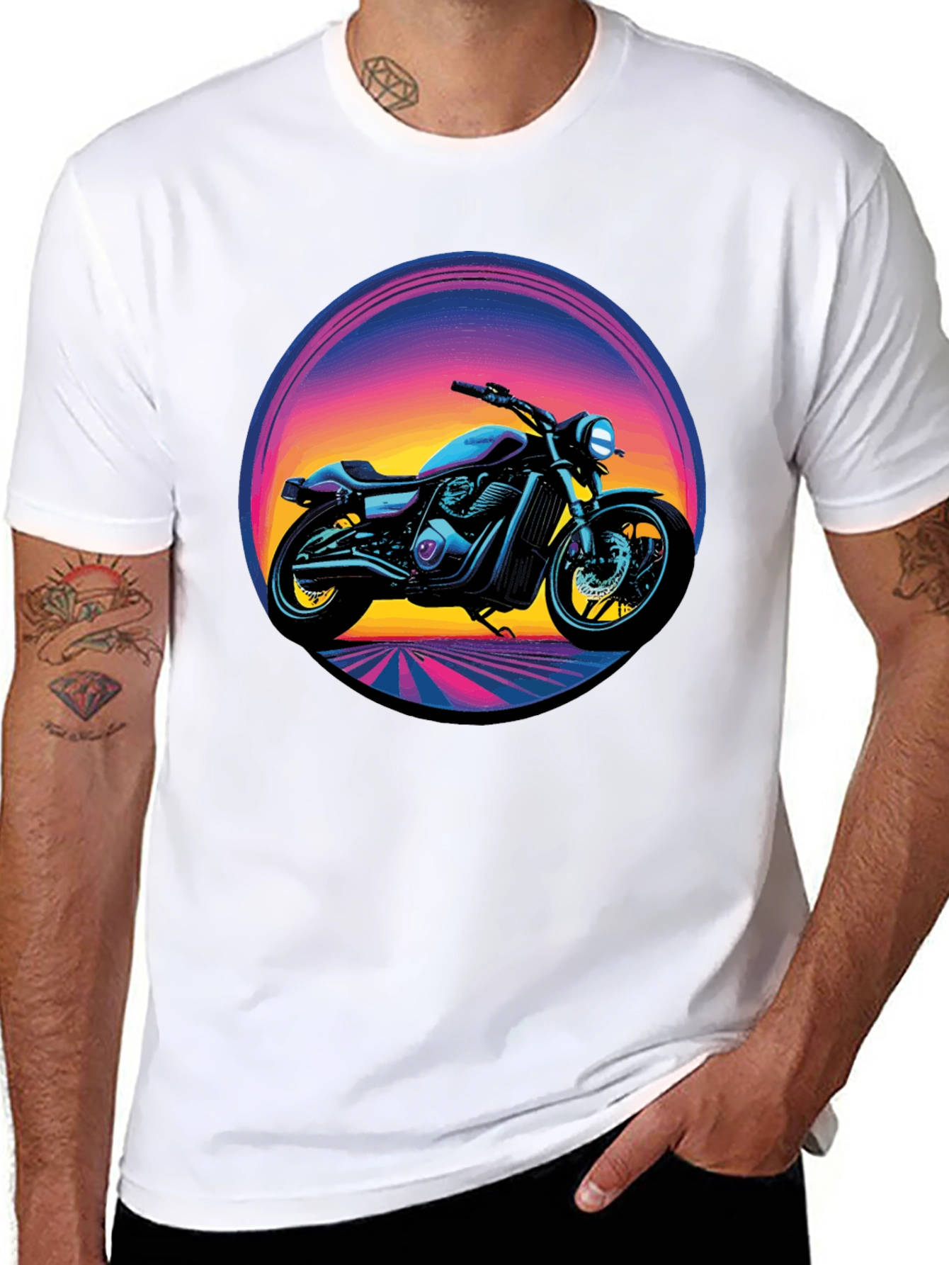 Retro Motorcycle Graphic Tee - Black