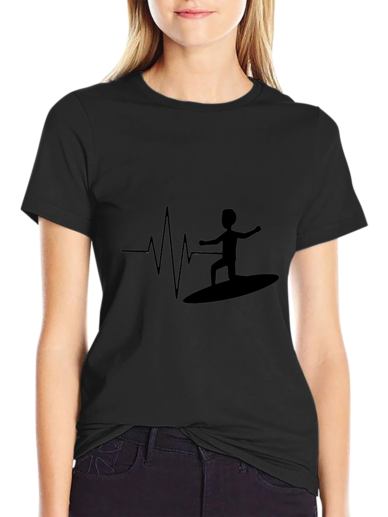 Surfer Heartbeat Black T-Shirt